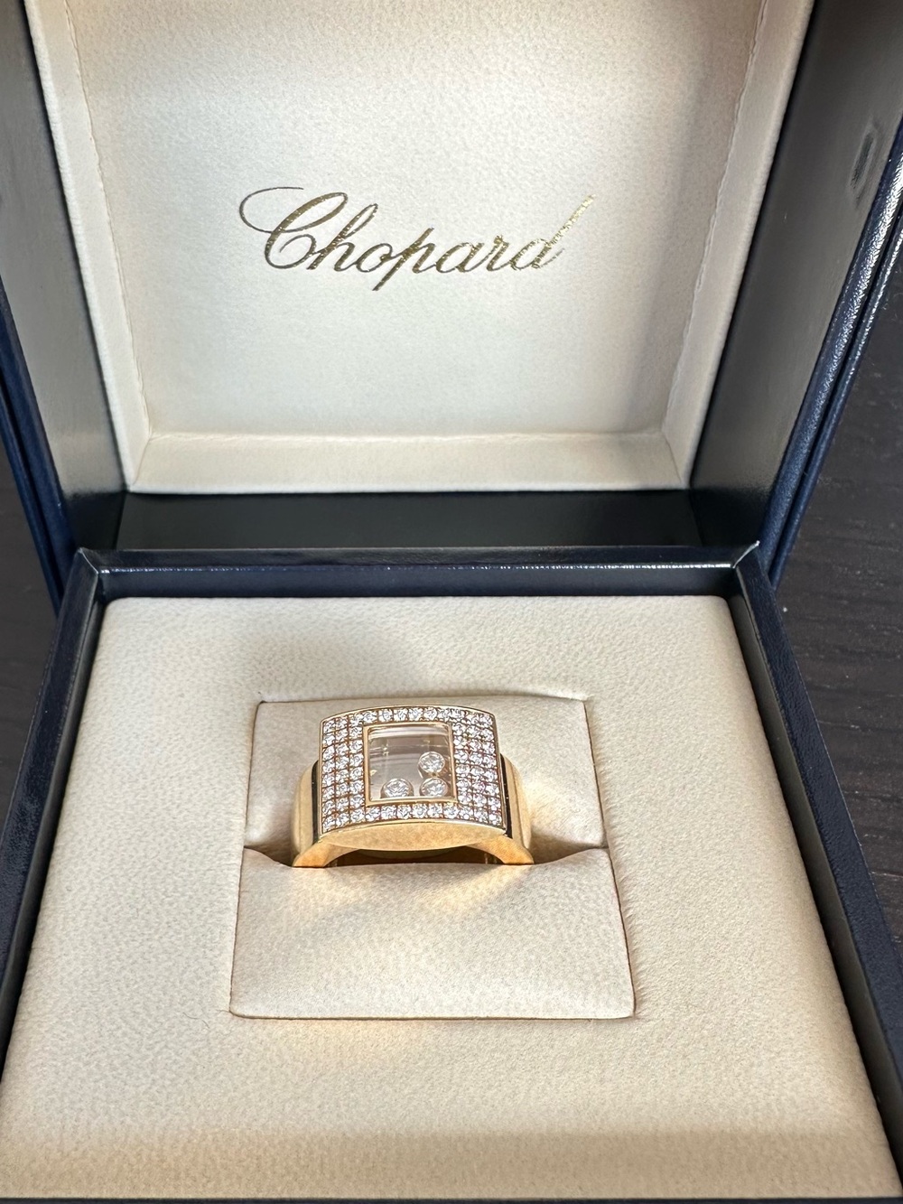 Chopard Happy Diamonds 18K Gold Pave Diamond Ring Authentic